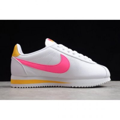 Nike Bayan Classic Cortez Leather Beyaz / Küpe Çiçeği / Turuncu Lifestyle Ayakkabı Türkiye - UYB9FUC